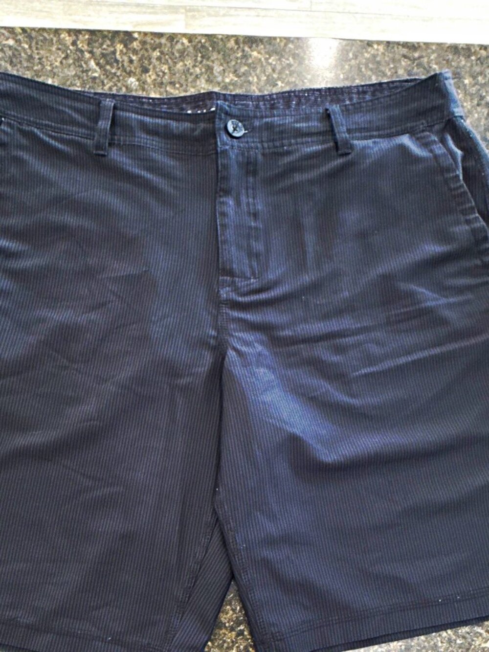 Hang Ten Men's Gray Striped Chino Shorts Flat Front Slash Pockets Button Logo